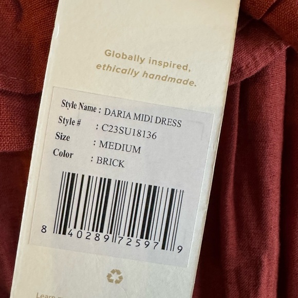 NWT Tuckernuck CLEOBELLA Linen Blend Daria Midi Dress in Deep Brick Size M - Picture 11 of 16